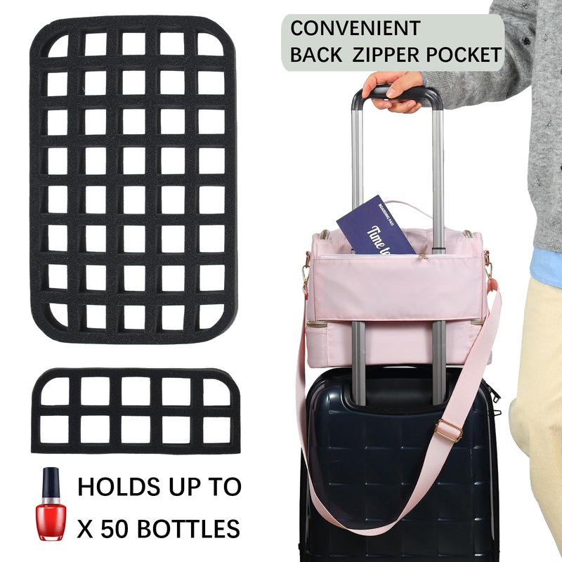 GR69N Nail Polish Organizer Case,Nail Polish Holder Holds 1 Nail Lamp & 50 Bottles,Nail Tech Travel Case,Waterproof Nail Kit Organizer Bag Fits Nail Supplies & Manicure Tools (Pink)