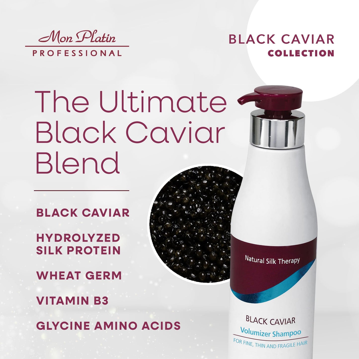 Mon Platin Professional Black Caviar Volumizer Hair Shampoo - For Fine, Thin, Fragile Hair - Enriched with Black Caviar, Hair Shampoo for Damaged hair, Volume Shampoo, SLS/Salt Free 500ML