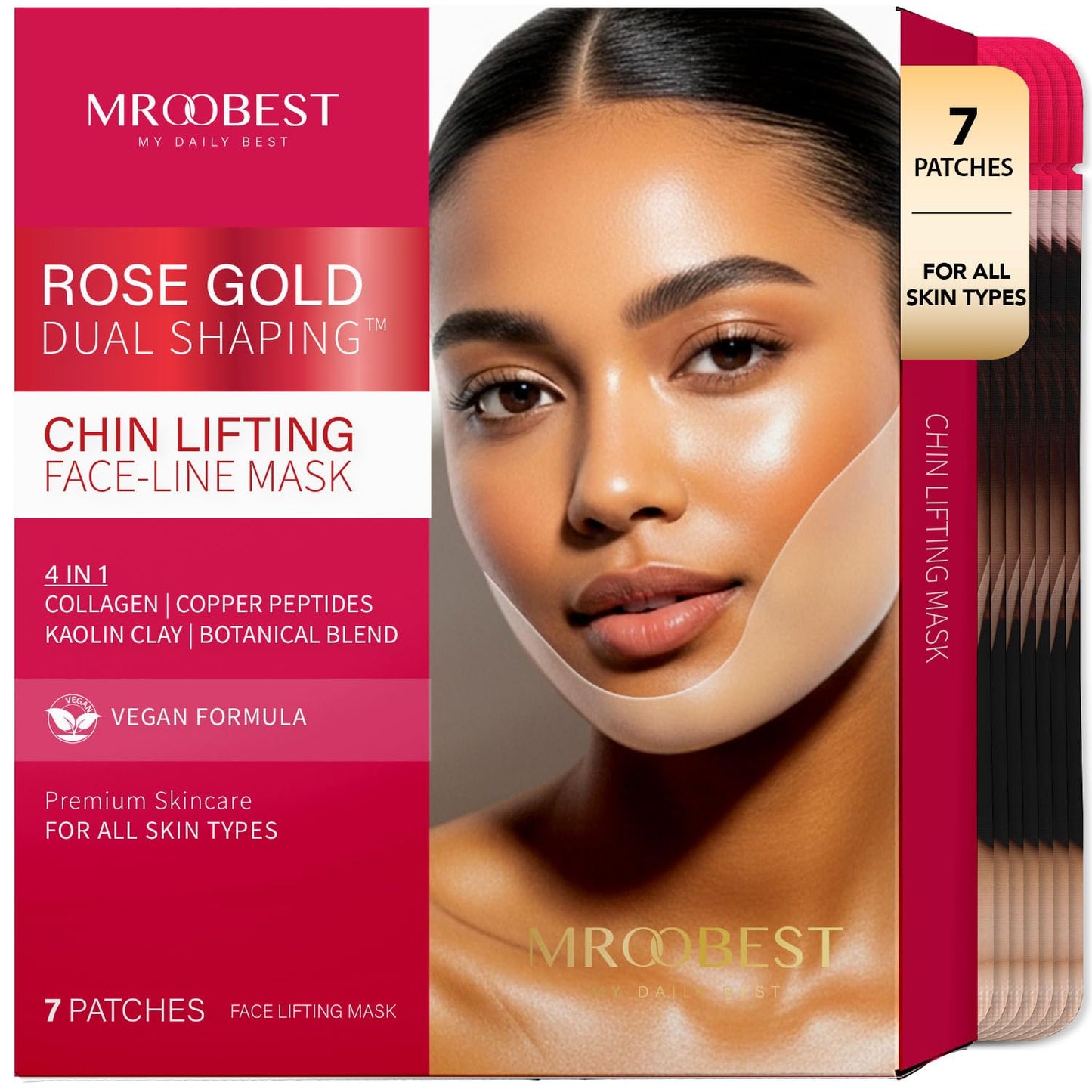 Mroobest ParaFaciem Reusable V Line Mask Facial Slimming Strap Chin Up Face Lifting Belt V Shaped Slimming Face Mask with Rose Gold