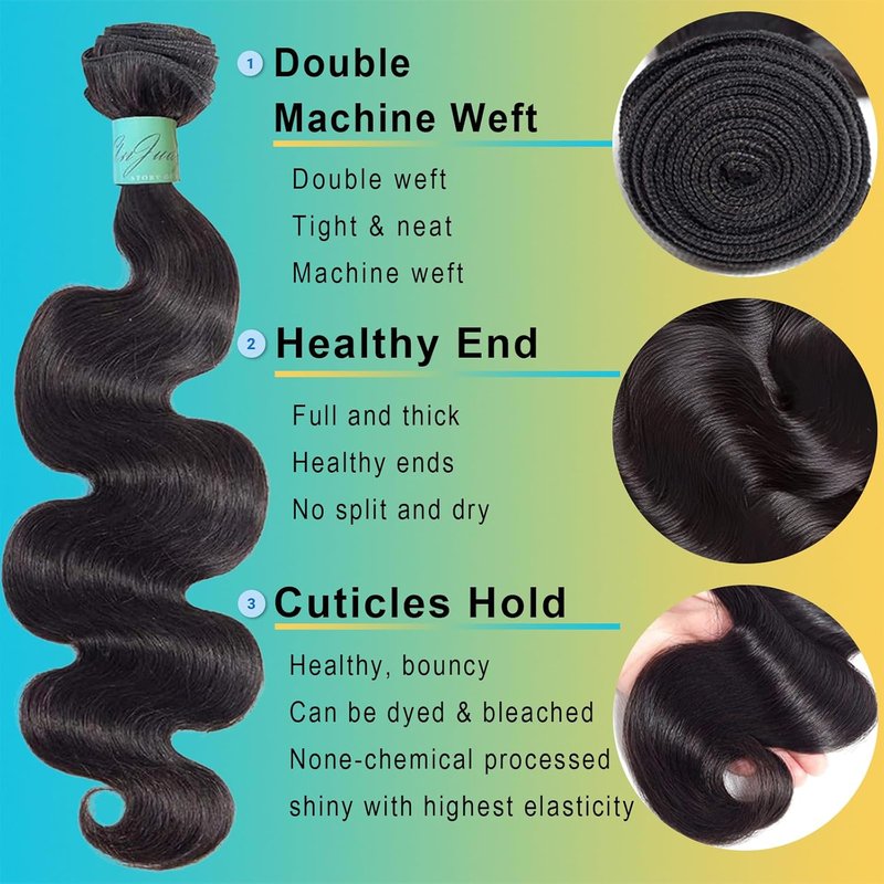 12A Body Wave Human Hair Bundles - 22 Inch 100% Unprocessed Brazilian Virgin Hair | Natural Black Color