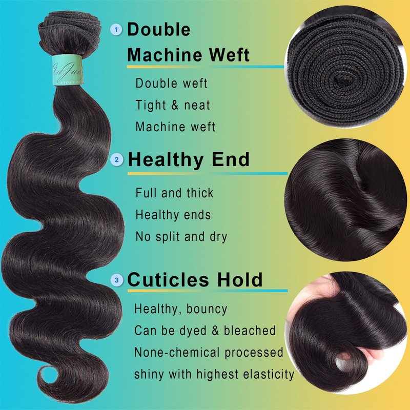 AnJudyReid 12A Human Hair Bundles 10 12 14Inch Body Wave Bundles Human Hair 100% Unprocessed Brazilian Virgin Hair 3 Bundles Human Hair Extensions Natural Black Color