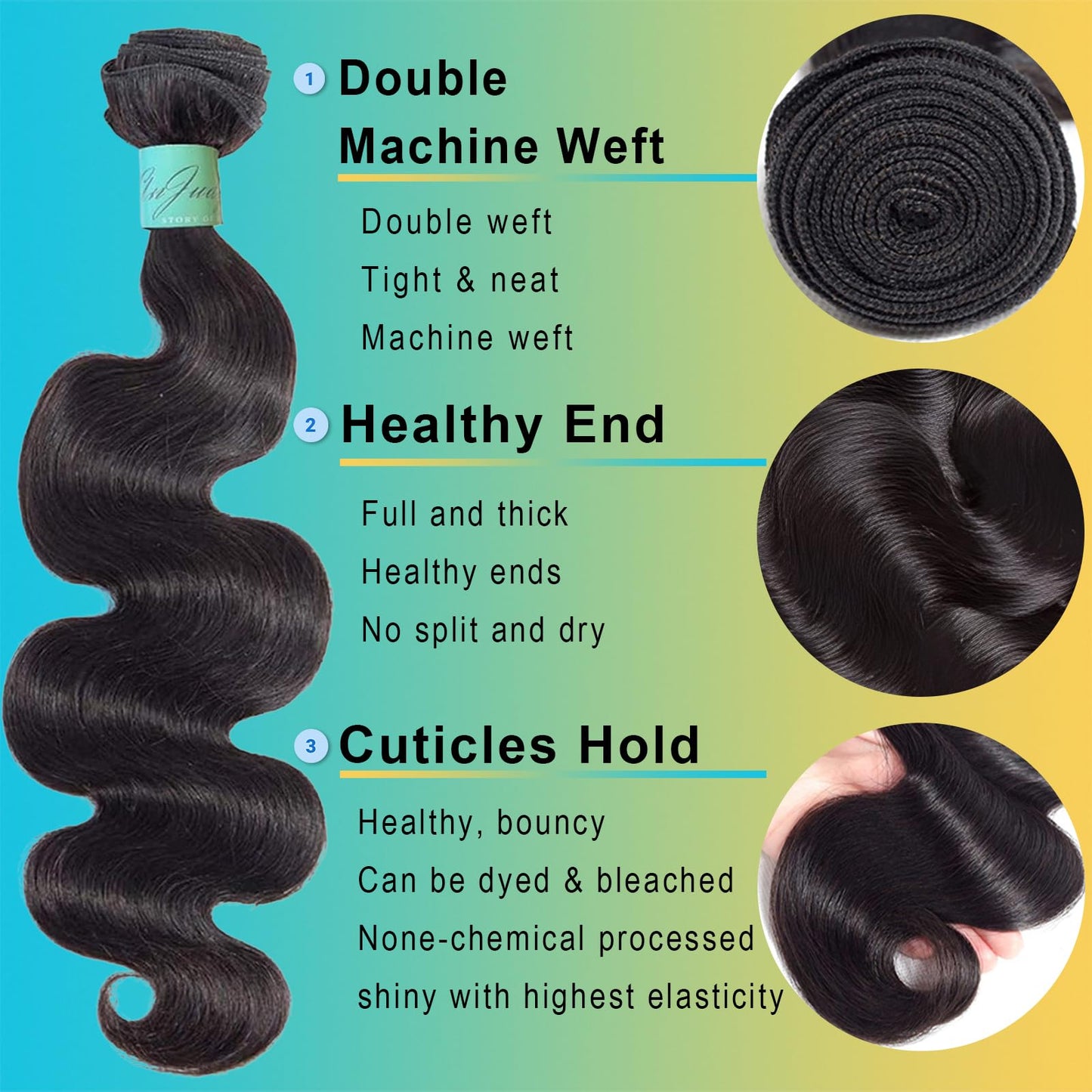 AnJudyReid 12A Human Hair Bundles 10 12 14Inch Body Wave Bundles Human Hair 100% Unprocessed Brazilian Virgin Hair 3 Bundles Human Hair Extensions Natural Black Color