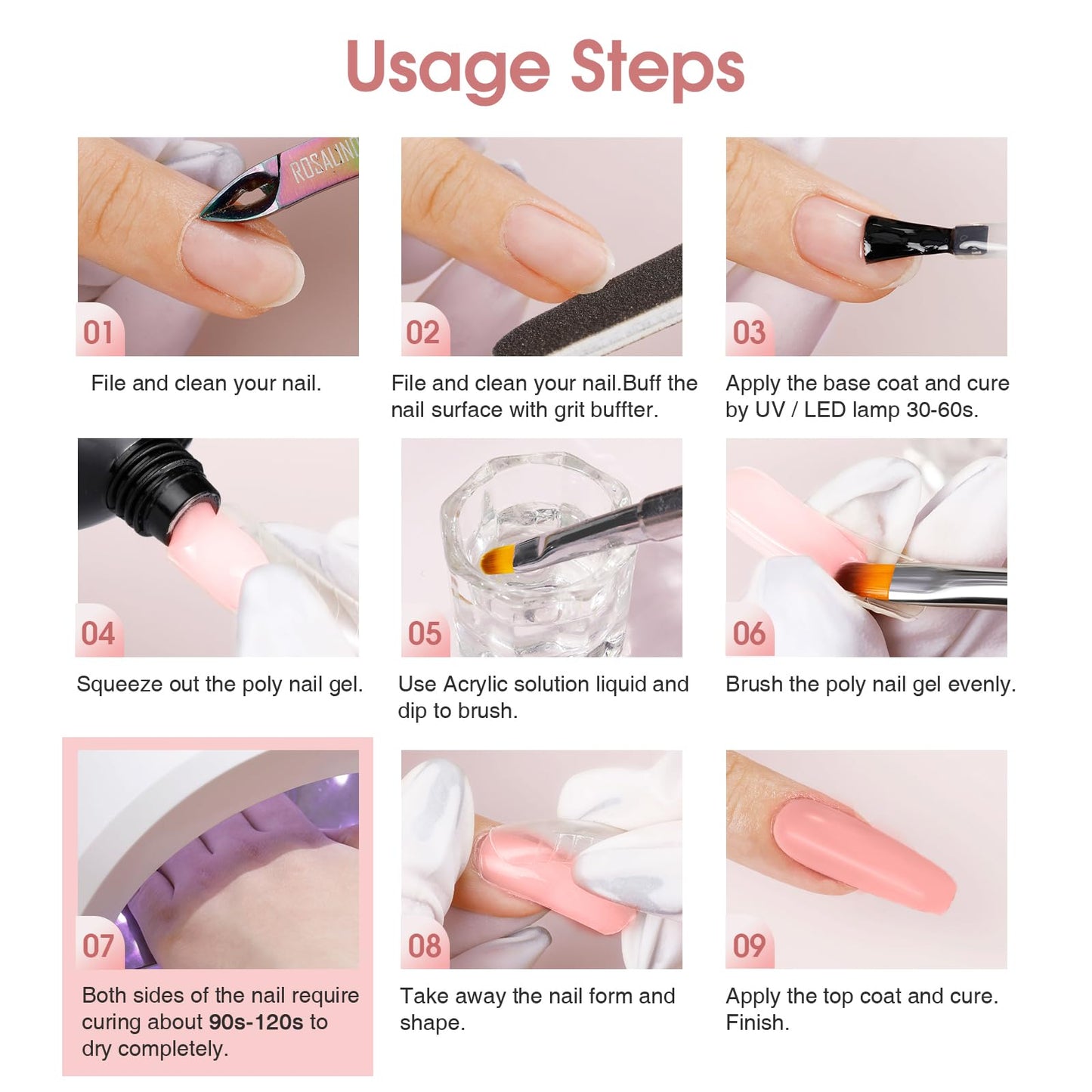 ROSALIND Large Tubes Rose Pink Poly Nail Gel, 2.37oz/70g Nail Extension Gel, Rose Pink Poly Hard Gels for Beginner & Professional Nail Art, Nail Strengthener 3D Molding Gels Salon DIY at Home
