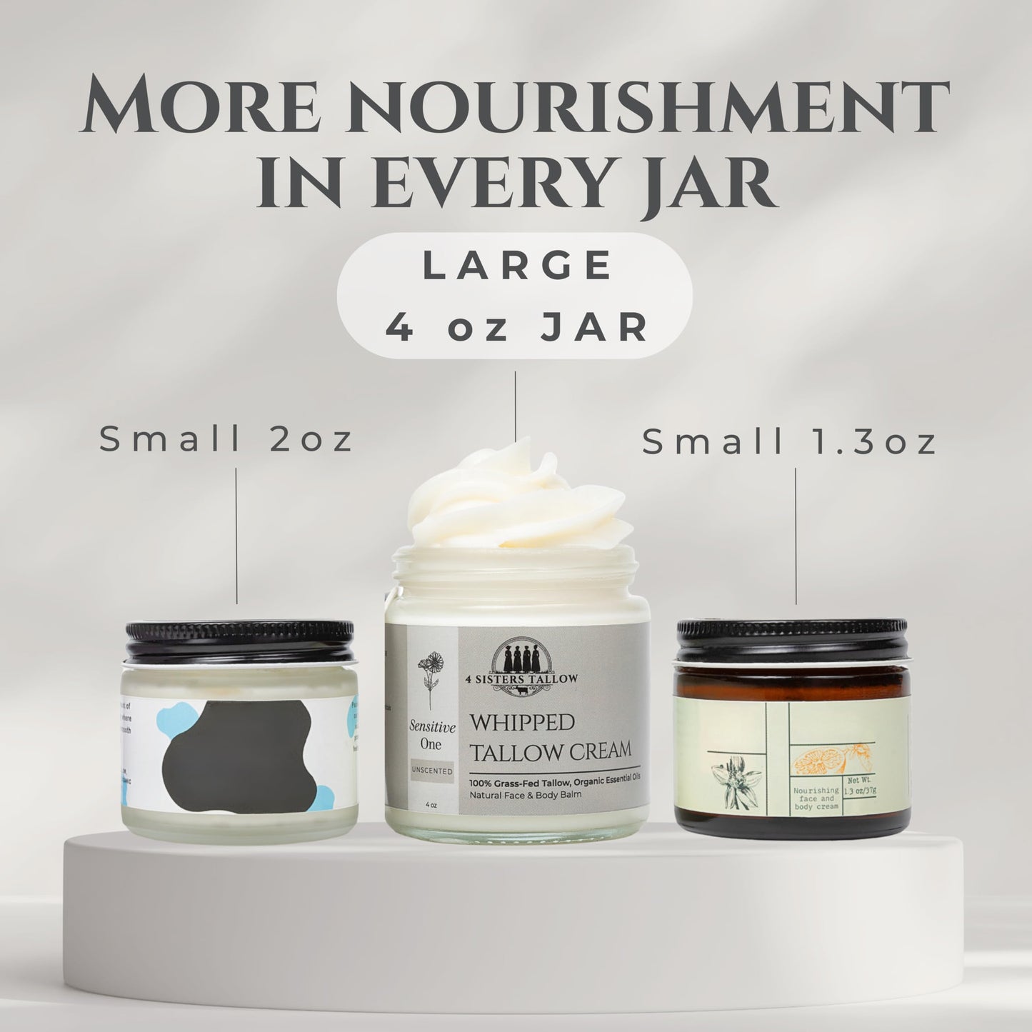 100% Grass Fed Beef Tallow For Face & Skin - All Natural Tallow Face Cream - Whipped Moisturizer Lotion - Made in USA - 100% Organic Essential Oils - Lrg 4 Fl Oz - For Sensitive Skin - (Unscented)
