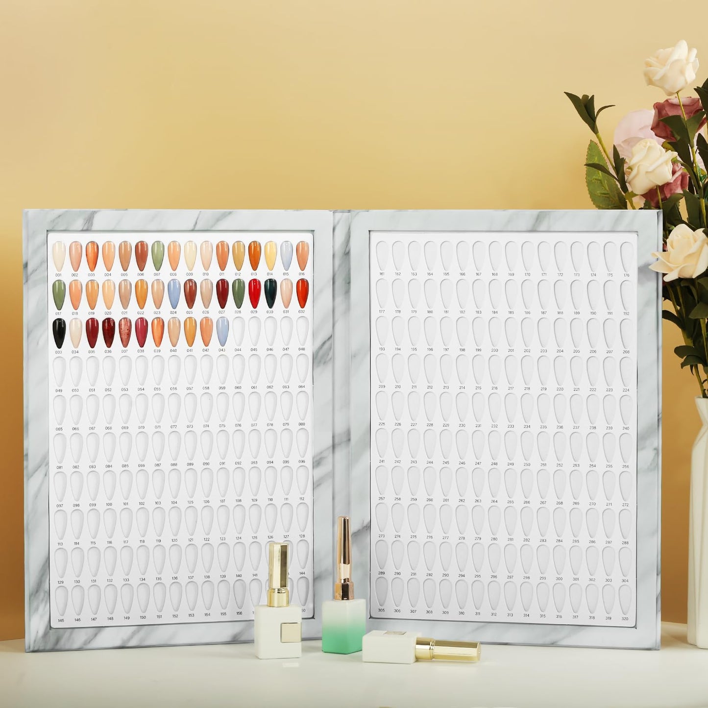 C12rtive 320 Nail Swatch Book,Professional Nail Polish Chart Book with 360 Practice Tips & 1-400 Number Labels, Pre-Numbered Slots,Perfect for Salons and Home Use(Marble)