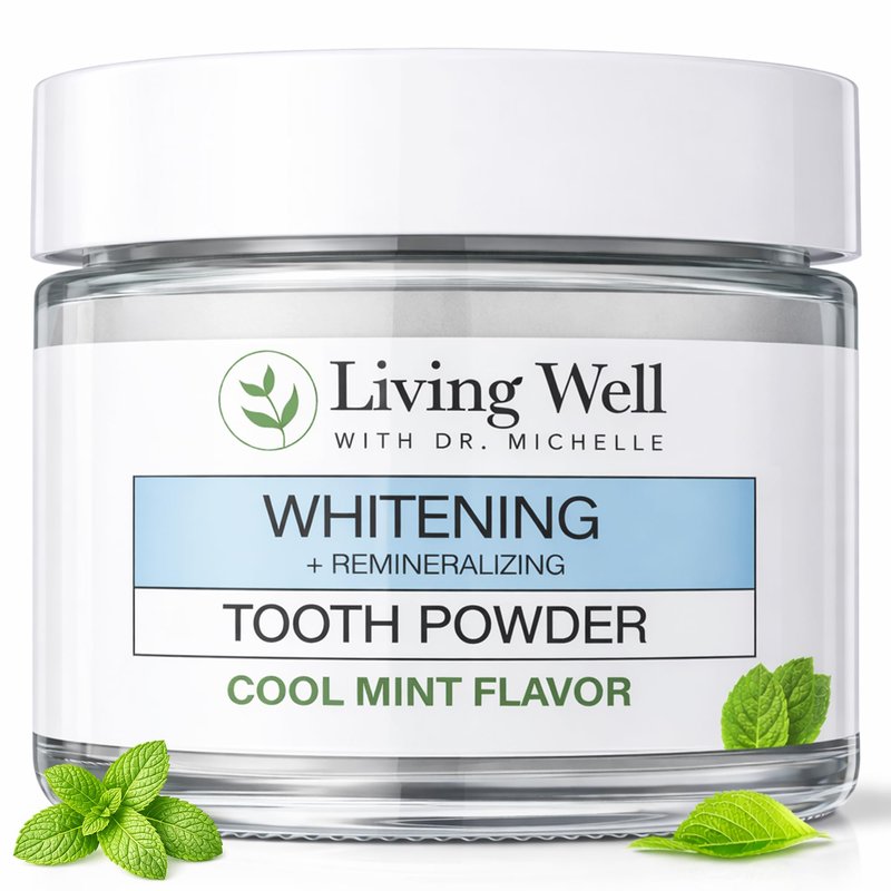 Living Well with Dr. Michelle Remineralizing & Whitening Tooth Powder Cool Mint | Fluoride-Free Hydroxyapatite Formula | Supports Enamel Strength and Natural Whitening