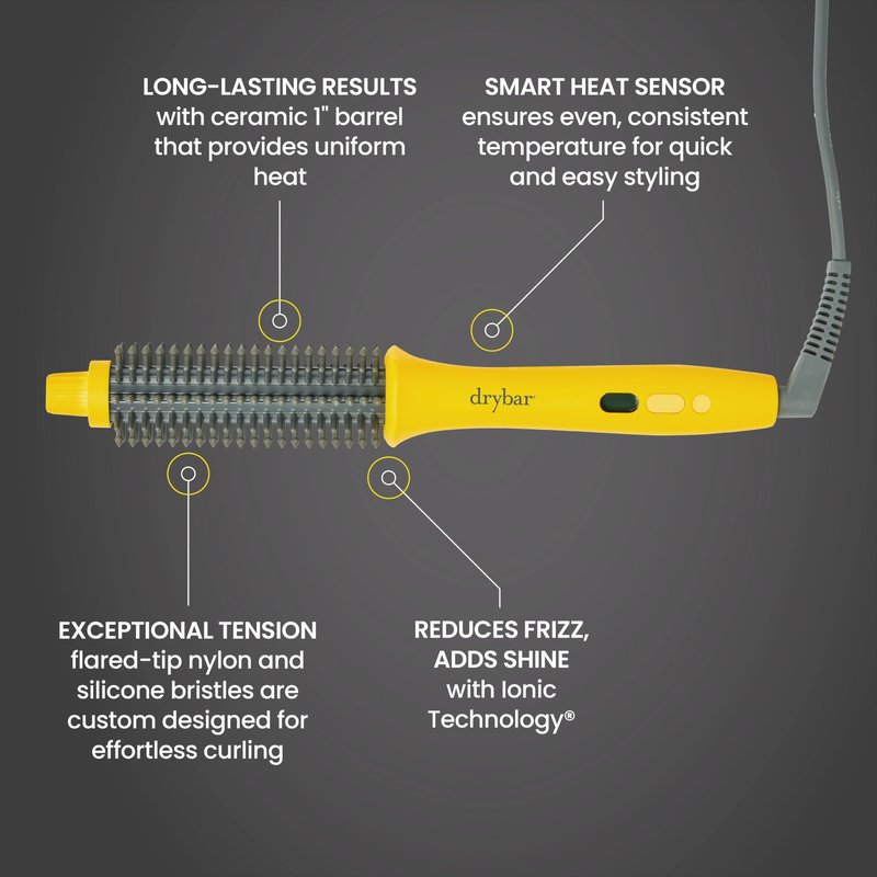 Drybar The Curl Party Heated Curling Round Brush – Salon Curling Wand with Long-Lasting, Shiny Results