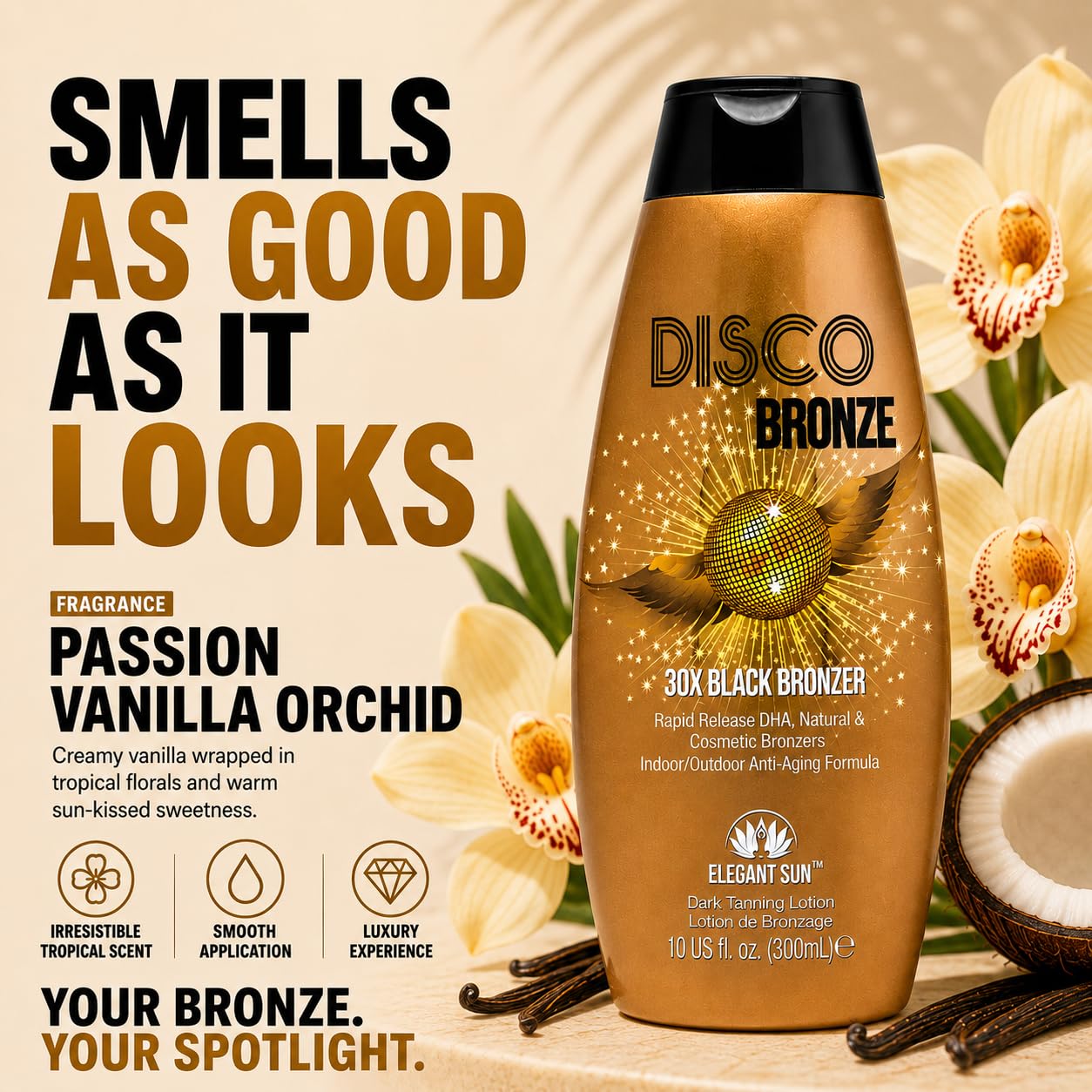 Disco Bronze 30X Black Bronzer Tanning Lotion - Indoor & Outdoor UV Tan Accelerator with DHA, Natural & Cosmetic Bronzers, Proprietary Melanin Boosting Formula, Made in USA for Men & Women – 10 oz