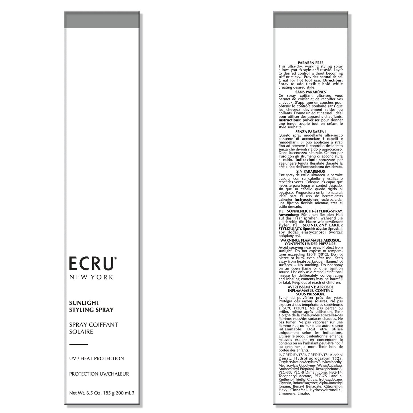Ecru New York Sunlight Styling Spray, Hairspray Flexible Hold, Hair Styling Heat Protectant Spray, 6.5oz
