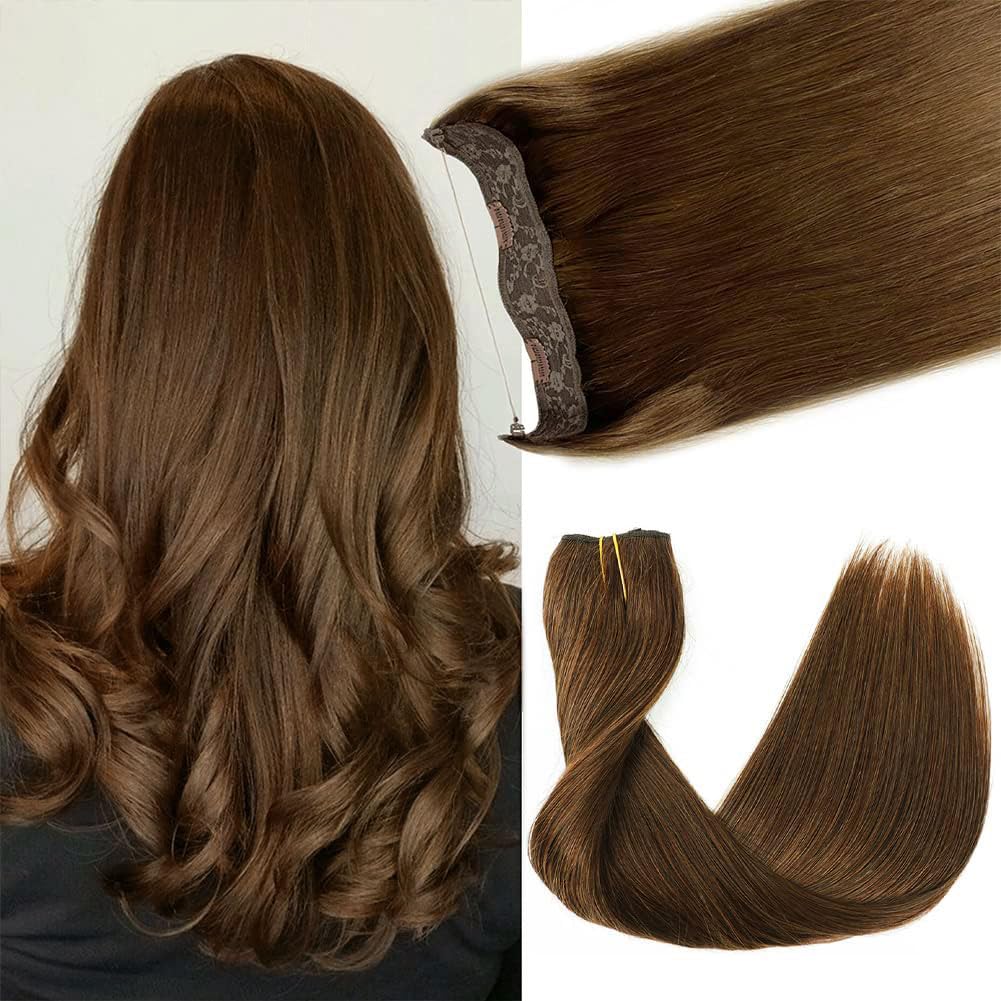 12 Inch Hair Extensions Real Human Hair Light Blonde to 613 Blonde Straight Hair Extensions Human Hair Extensions Hidden Transparent Fish Line Invisible Hairpiece