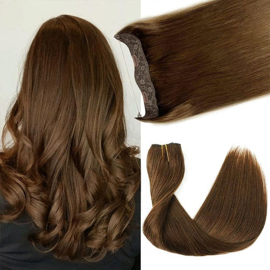 12 Inch Hair Extensions Real Human Hair Light Blonde to 613 Blonde Straight Hair Extensions Human Hair Extensions Hidden Transparent Fish Line Invisible Hairpiece