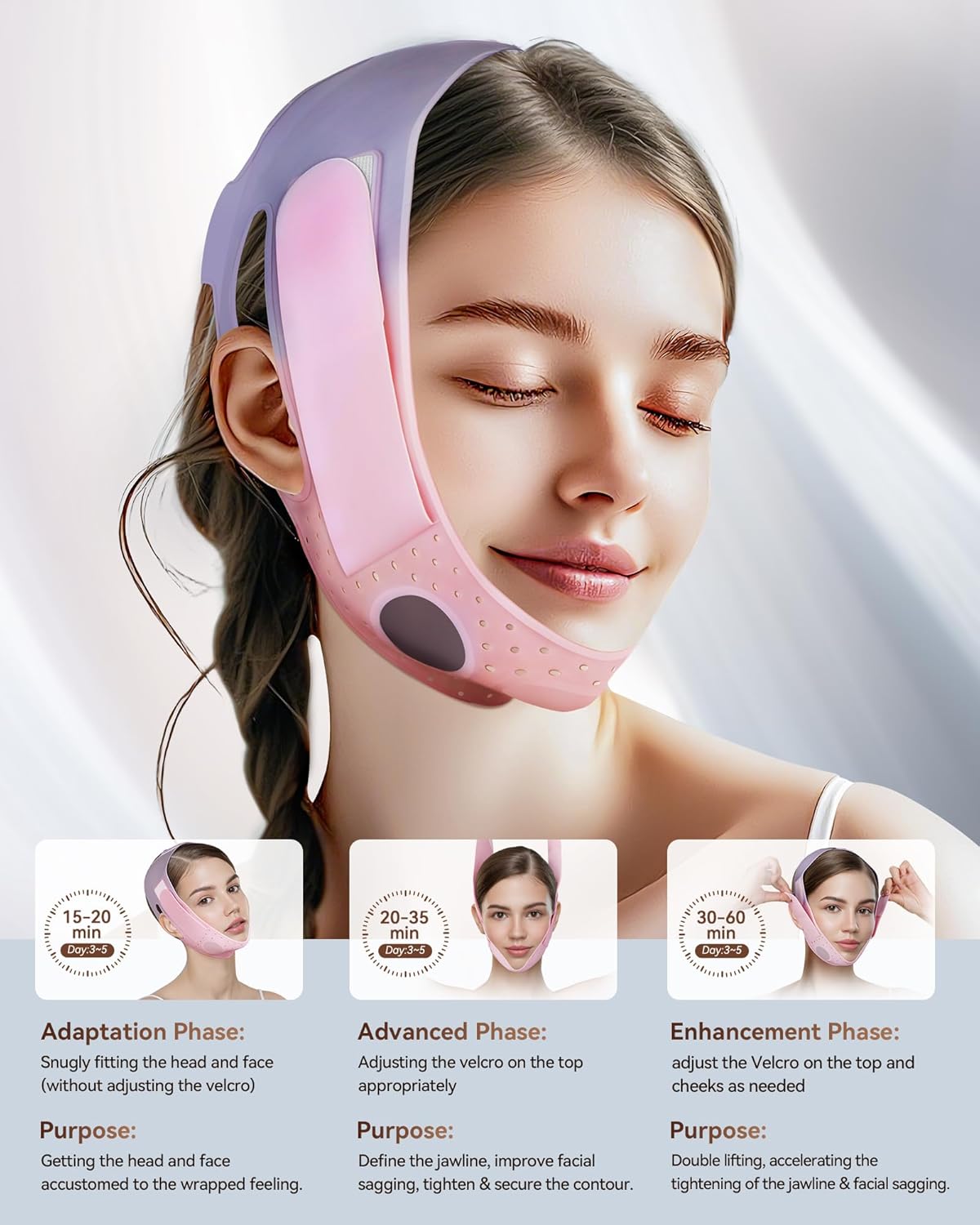 V-Line Sculpting Face Mask - Silicone Jawline Tightening Strap for Double Chin Reduction | Adjustable 23-27 Inches, Pink