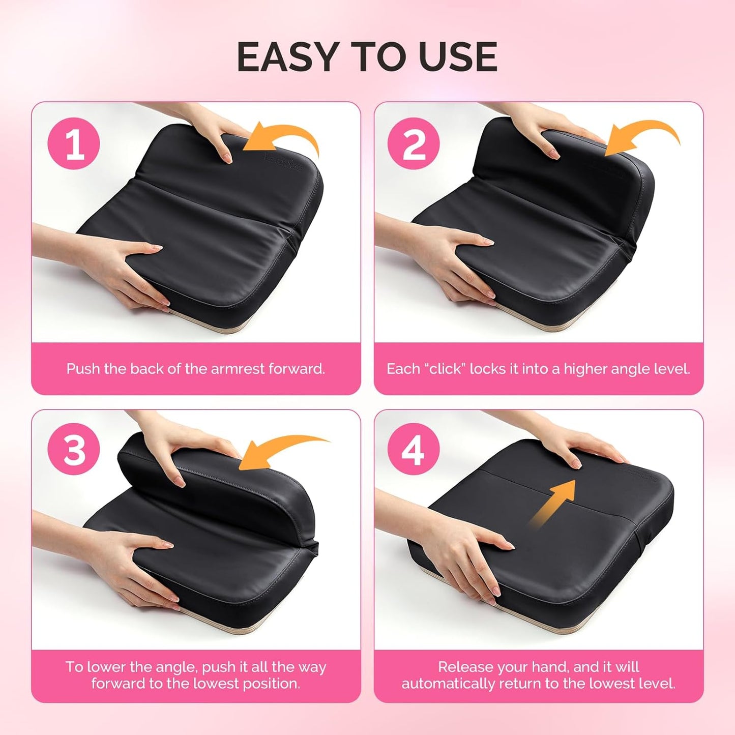 Foldable Nail Arm Rest - 5-Level Adjustable Manicure Hand Cushion | Large PU Leather Pillow for Acrylic Gel Nail Art - Black