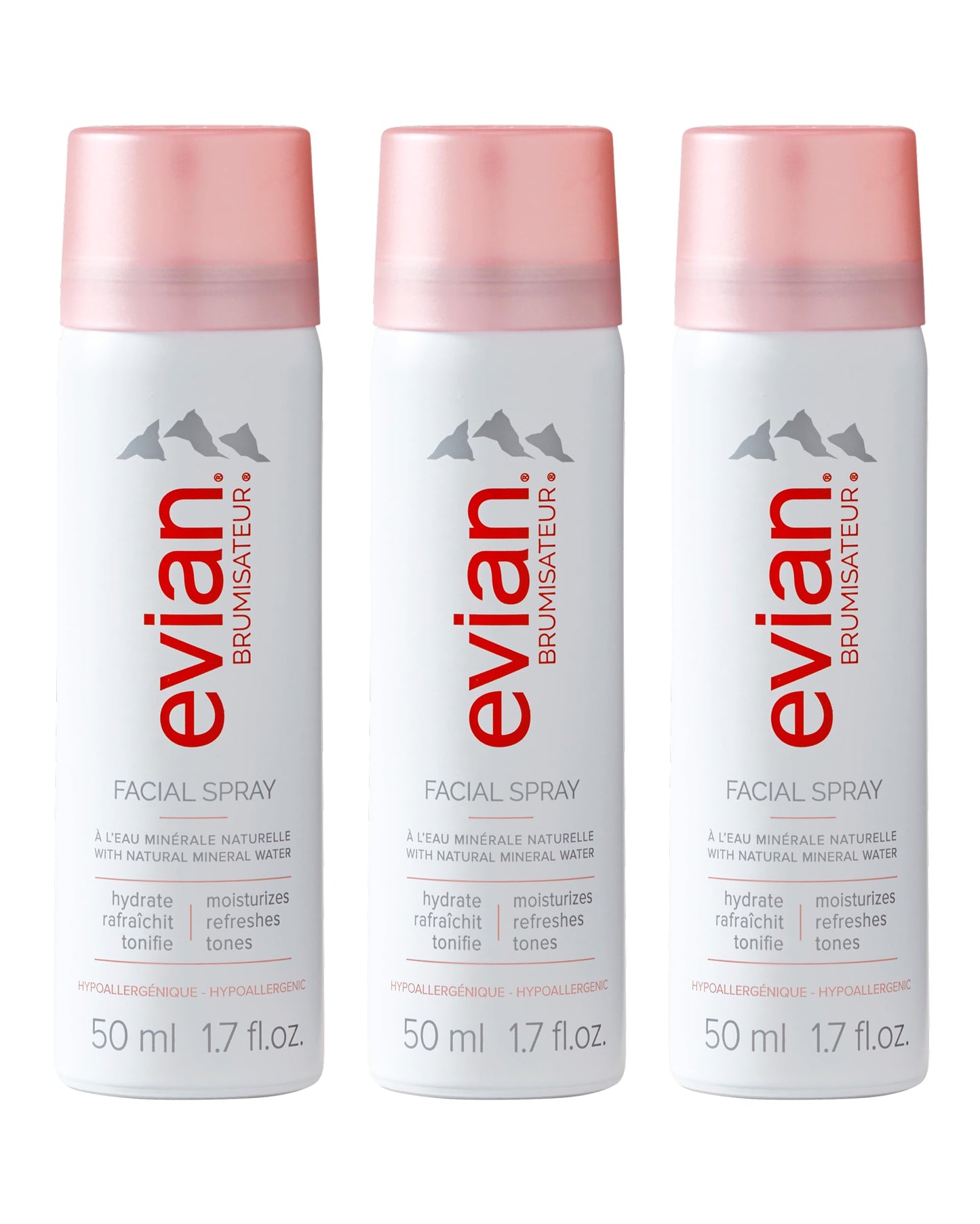 Evian Facial Spray 1.7 oz Travel Trio - Hydrating Mineral Water Mist for Face & Skin - Refreshes Makeup and Tones - TSA-Approved Mini Facial Spray to Hydrate and Refresh Skin Anywhere