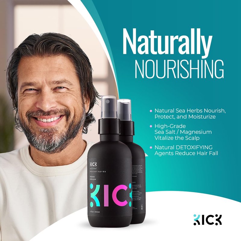 Kick Sea Salt Spray for Men - Beach Wave and Surfer Hair Style - Salt Water for Hair - Natural Texture and Volume Hair Spray - 200ml