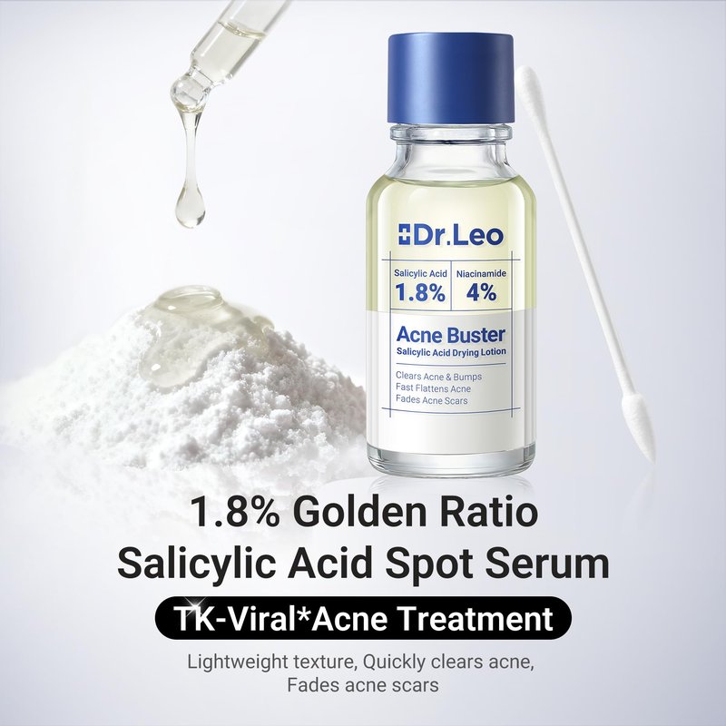Dr.Leo 1.8% Salicylic Acid Acne Treatment, Drying Lotion Acne Spot Treatment for Acne-Prone Sensitive Skin | Niacinamide, Fast Pimple Relief, Fades Acne Marks, Overnight & Period Breakouts, 0.34 fl oz