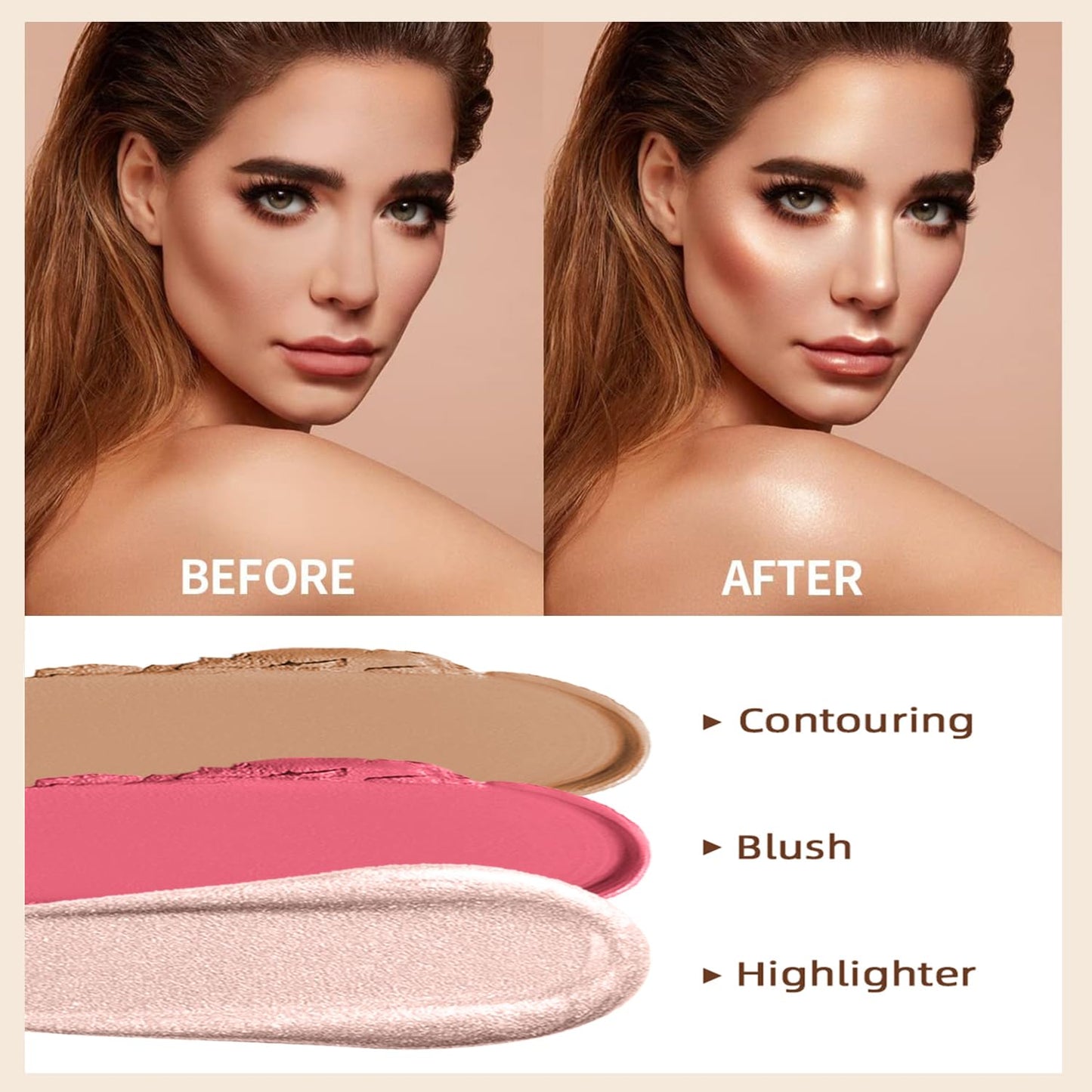 PHOERA Foundation,Mushroom Head Air Cushion CC Cream, PHOERA Primer, PHOERA Powder,3 Pcs Cream Contour Stick Makeup Kit, Shades with Highlighter Stick, Blush Stick and Bronzer Contour Stick