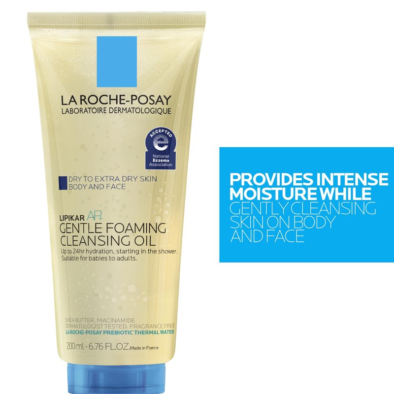La Roche-Posay Lipikar AP+ Gentle Foaming Cleansing Oil, Gentle Oil Cleanser for Face and Body Formulated with Niacinamide, Long-Lasting 24-hour Hydration, Fragrance-Free & Soap Free, 200ml