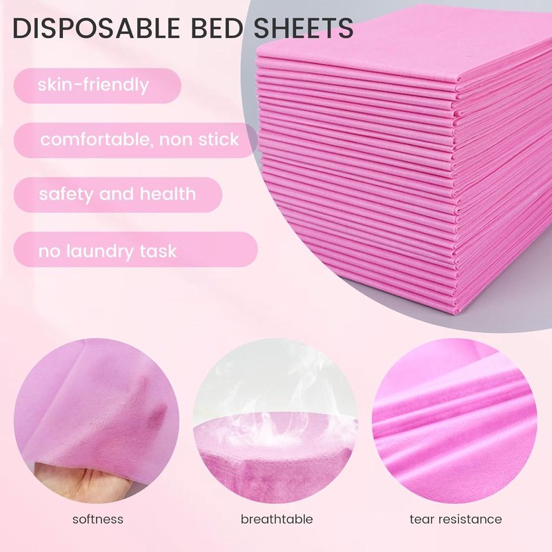 Massage Table Sheets - 50 PCS Pink Disposable Covers for Spa & Salon | Soft, Hygienic, 31'' x 70''