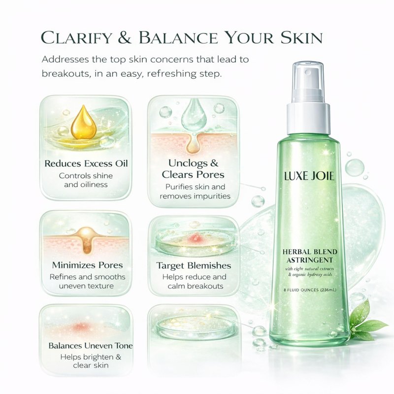 LuxeJoie Astringent Toner Spray – Witch Hazel & Willow Bark Facial Toner for Oily & Combination Skin – Botanical Pore Refining Toner Mist – Herbal Blend Astringent for Oil Control – 8 oz
