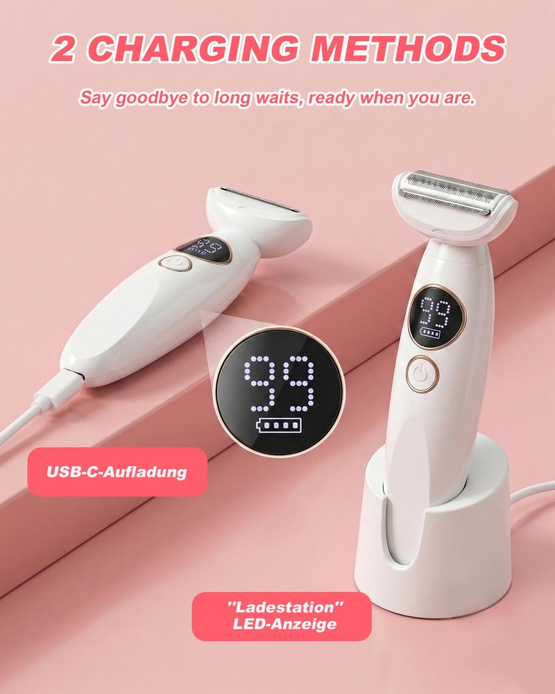 Bikini Trimmer for Women, Electric Razors for Silk Skin 5-in-1, IPX7 Waterproof, USB Rechargeable, Electric Razors for Women for Face, Eyebrows, Body, Bikini Zone with Charging Station