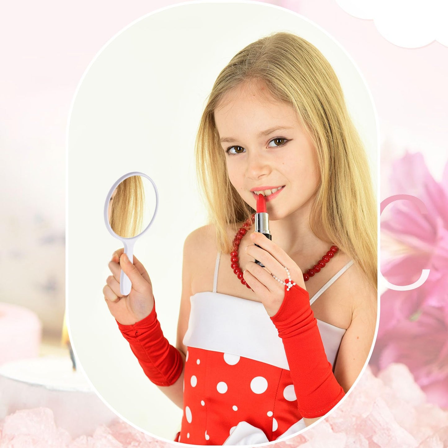 Vinsot 100 Pcs Handheld Mirror Bulk Small Hand Compact Mirrors with Handle Plastic Travel Makeup Portable 3.94 x 2.16 Inch for Birthday Dress up Wedding Practice Pronunciation (White)