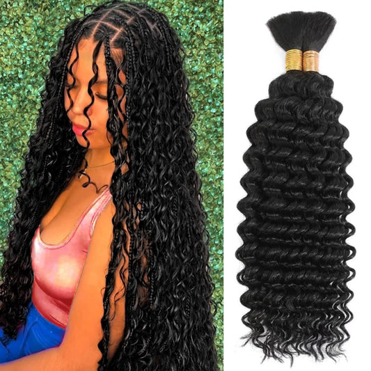 Human Braiding Hair for Boho Braids Curly Deep Wave Bulk Human Hair for Braiding 100% Human Hair for Braiding Hair Wet and Wavy Boho Knotless Braids Hair No Weft 2 Bundles/Pack
