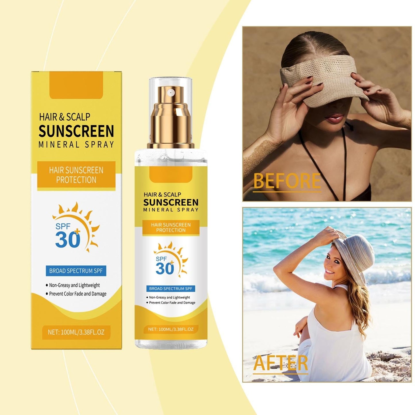 Hair & Scalp Sunscreen Spray SPF 30 | UV Protection Spray for Color-Treated Hair, Non-Greasy Scalp Shield with Coconut Oil | Broad Spectrum UVA/UVB Defense Against Fade & Dryness
