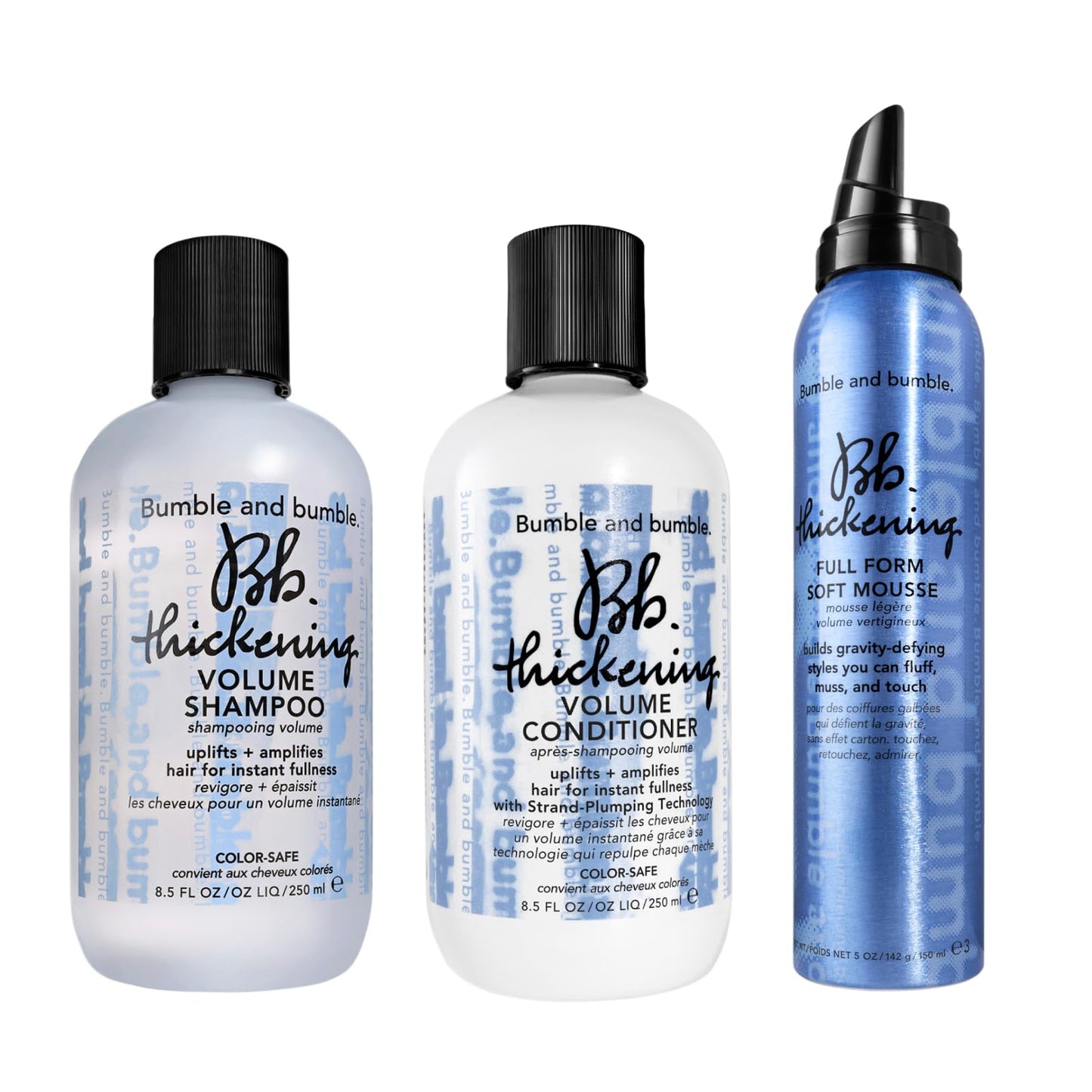 Bumble and bumble. Thickening Volumizing Shampoo + Conditioner + Thickening Mousse Full Size Set | Volumizing Hair Care and Styling | Heat Protectant | Fine to Medium Curly, Wavy, Straight Hair Types