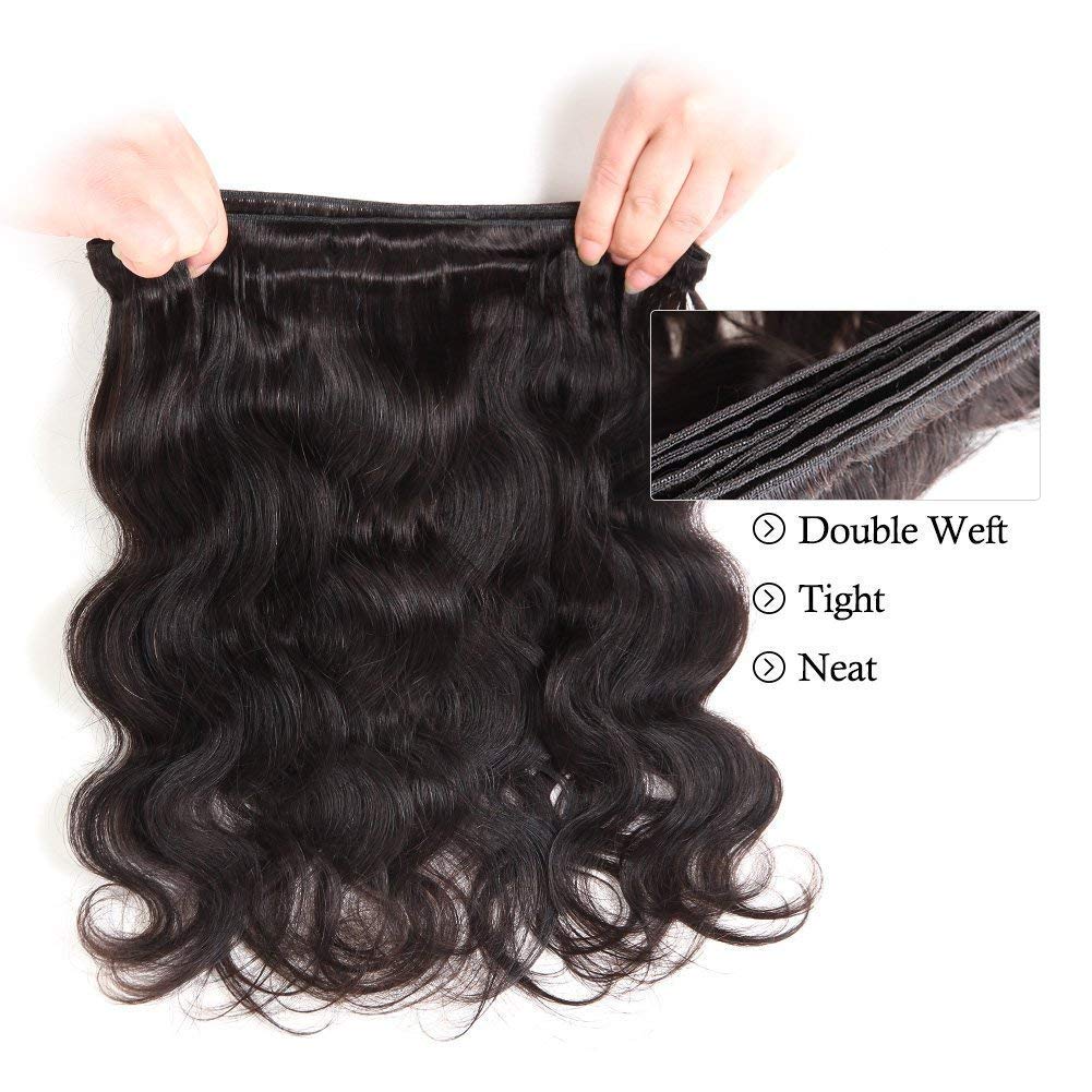 Body Wave Bundles Human Hair 12 14 16 Inch 100% Unprocessed 12A Brazilian Virgin Hair Human Hair Extensions Quick Weave Bundles Double Weft Natural Color
