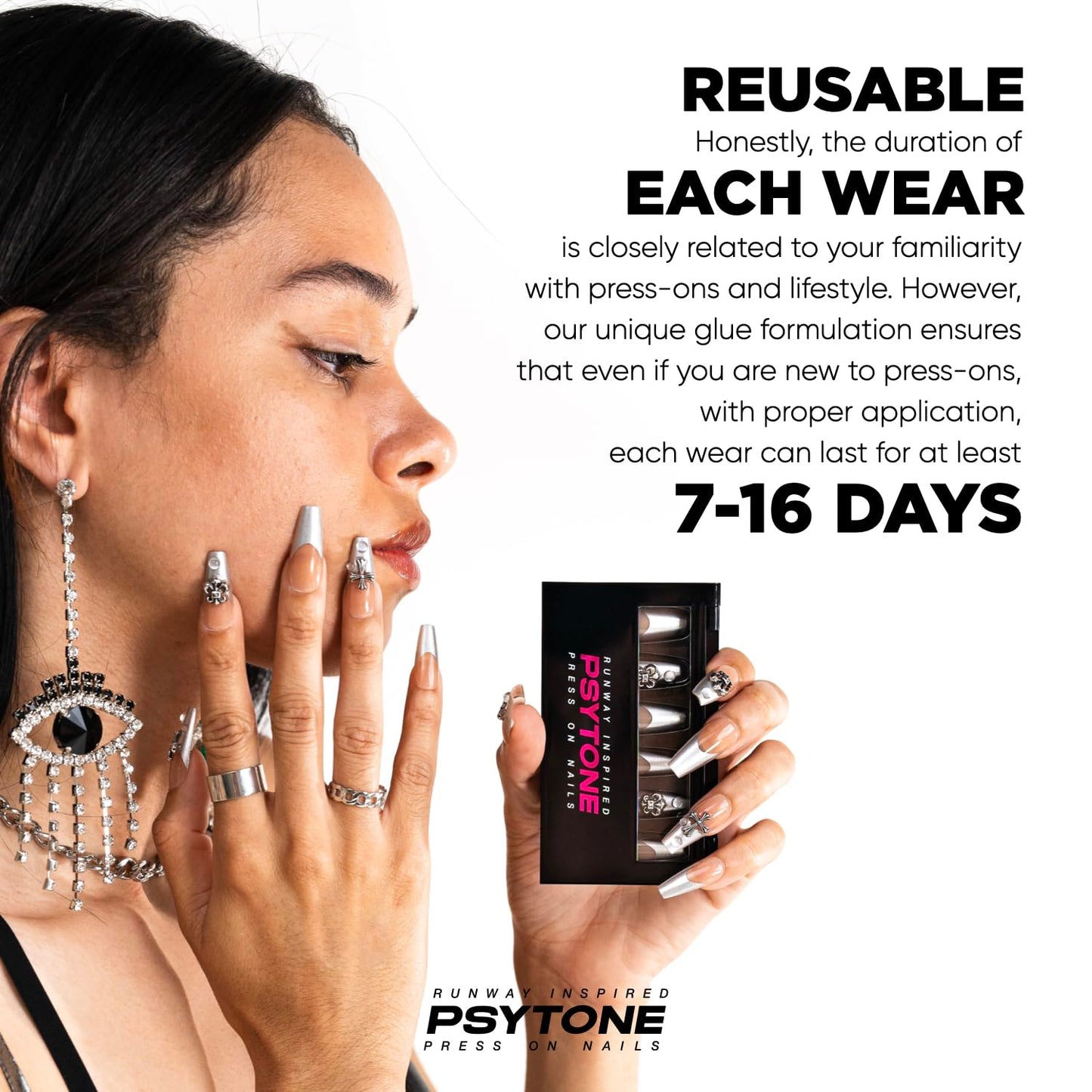 PSYTONE Press on Nails Short Square Fake Nails Flower Silver Glitter Sequins Glue on Nails Purple Full Cover False Nails Press ons Glossy Acrylic Nails Reuseable Stick on Nails for Women 30 Pcs