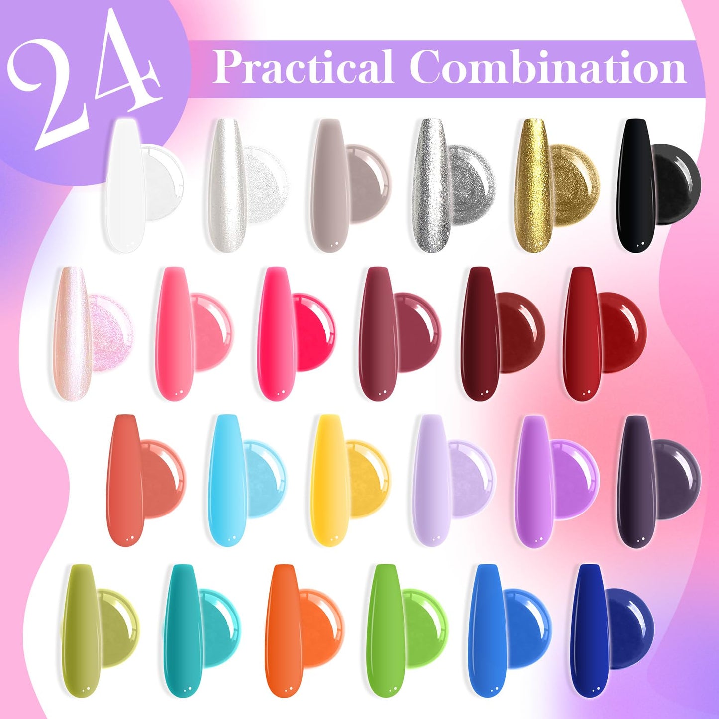 U-Shinein 24 Colors Gradient Nail Gel Palette, Hema＆TPO Free Bright Glitter Gold&Silver Pearlescent Ombre Gel Nail for Pigment Painting Pat Nails Gel, Perfect with Salon Pro DIY Home Nail Art (A)