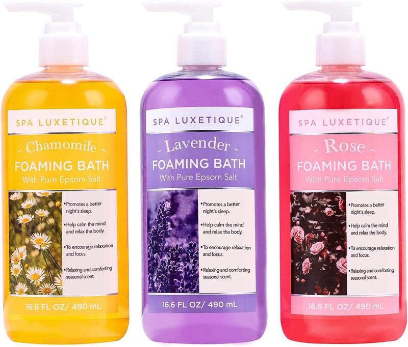 Spa Luxetique Bubble Bath Set - Foaming Epsom Salt Bath with Chamomile & Lavender | 3 Pack, 49.8 fl oz