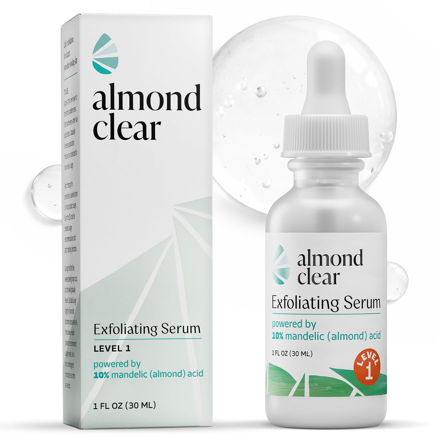 Almond Clear Mandelic Acid Face & Body Clearing Serum, Level 1- for acne, folliculitis, aging skin, ingrown hairs, dark spots - face, chest, butt, back, thighs, arms - 1 fl oz