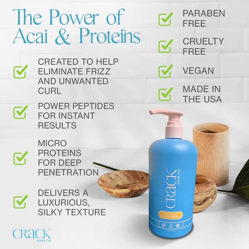 Crack HAIR FIX Conditioner with Pump Bottle | Intense Hydration & Frizz Control | Strengthens, Detangles & Restores Shine | Sulfate-Free, Vegan, Cruelty-Free & Made in USA | 33.8 Oz