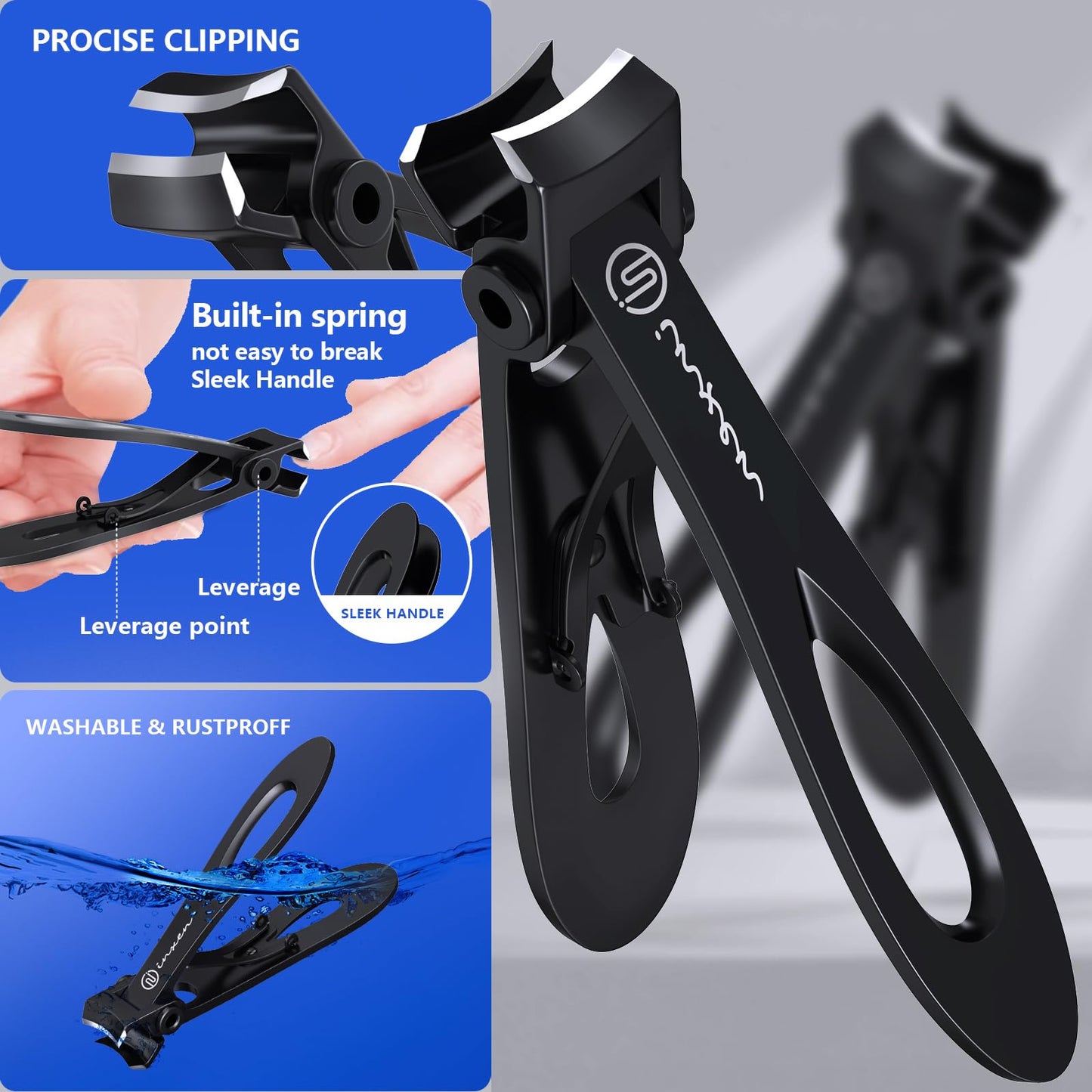 Toenail Clippers for Thick Nails for Seniors| INXEN Ergonomic Heavy Duty Angled Head Nail Clippers with Catcher | Premium Steel Wide Opening Fingernail Clippers Nail Cutter for Men & Women