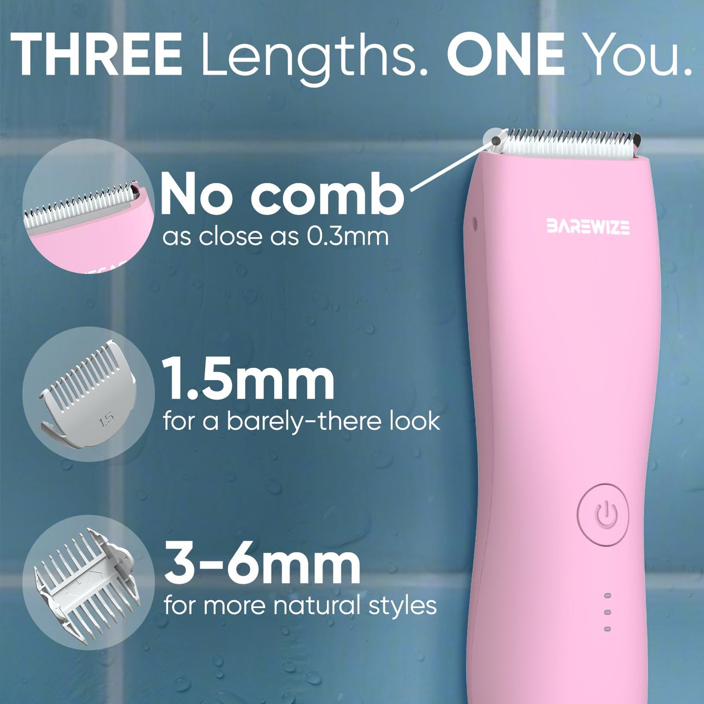 BAREWIZE Bikini Trimmer for Women, Pubic Hair Trimmer | Waterproof, USB-C Rechargeable, LED Light, Replaceable Blade | Electric Razors for Women, Electric Lady Shaver (Rose)
