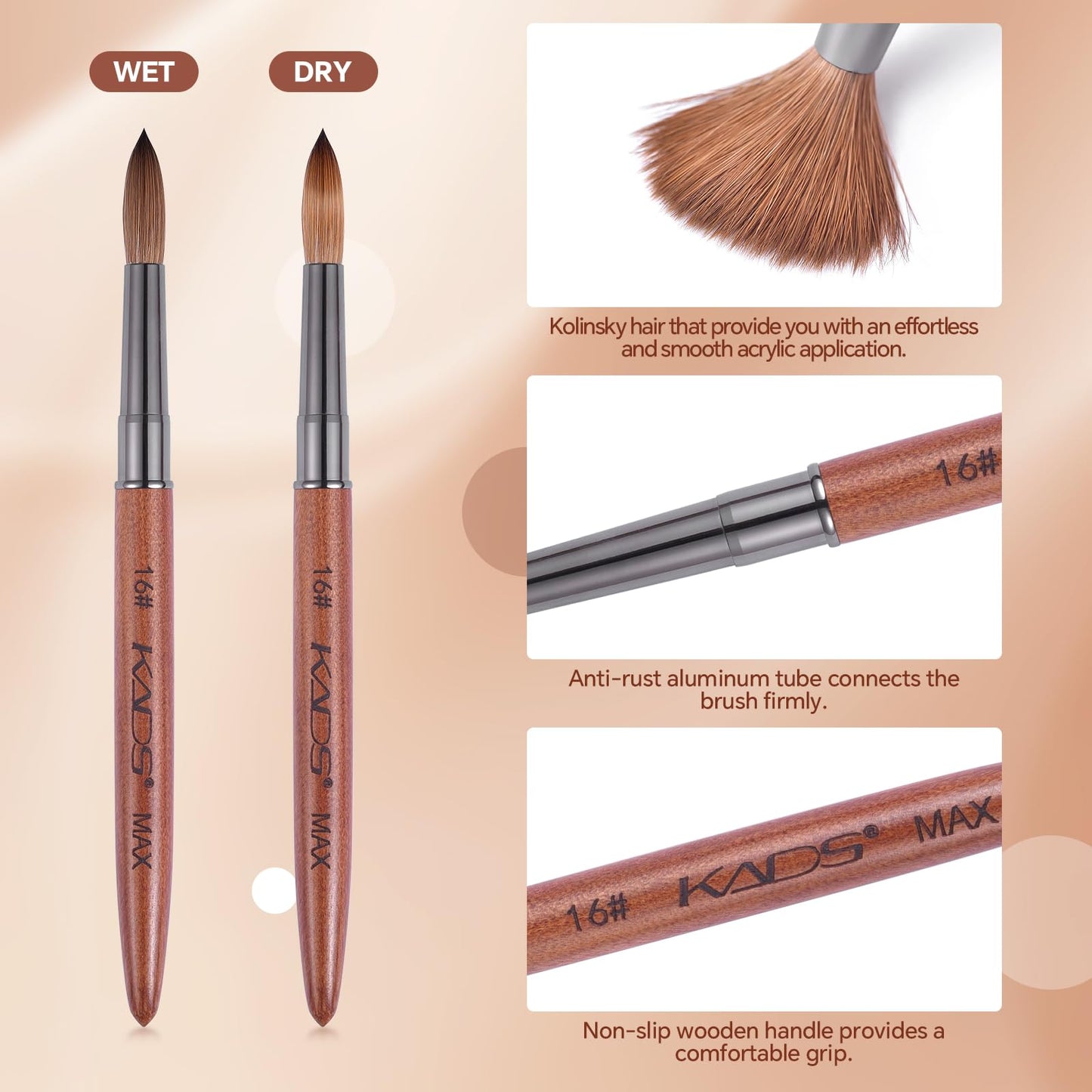 KADS Upgrade Acrylic Nail Brush Pure Kolinsky Hair Acrylic Round Shaped Supermarket Standard (16#)