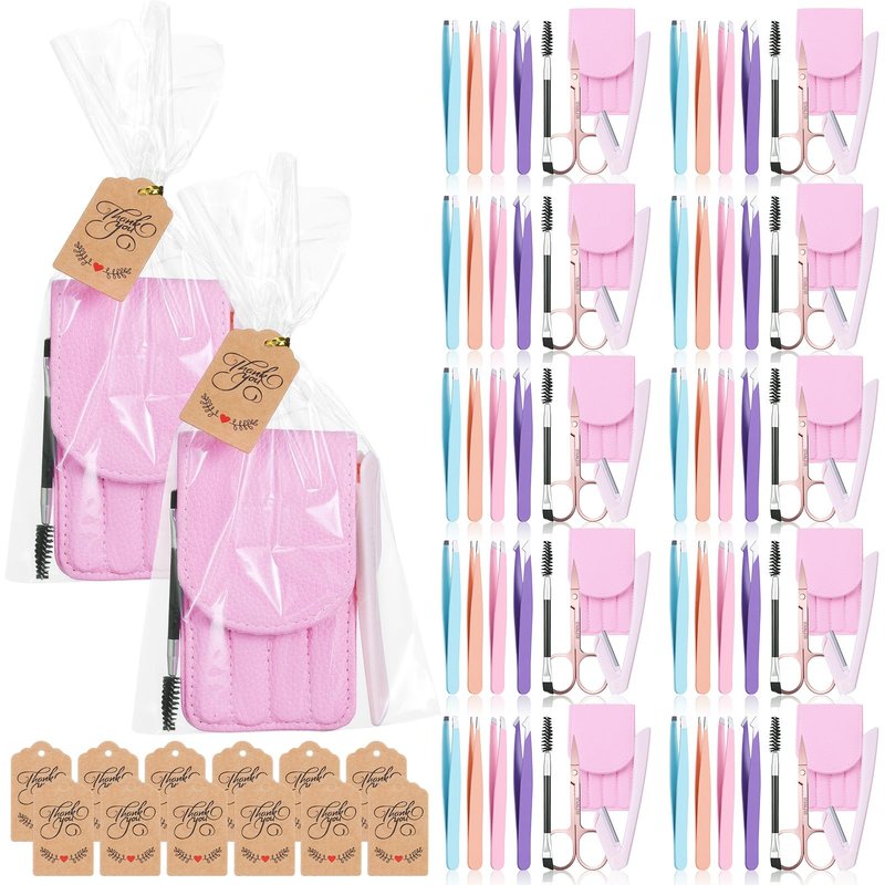 Lanties 12 Set 6 Pcs Eyebrow Tweezers Kit Christmas Stocking Stuffers Professional Stainless Steel Tweezers Set for Women and Men Facial Hair Splinter and Ingrown Hair Removal(Pink)