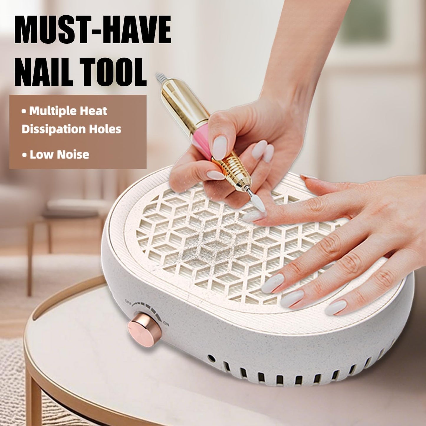 Nail Dust Collector - Voolex Low Noise Nail Fan with Reusable Filter | Professional Nail Art Tool for Salons