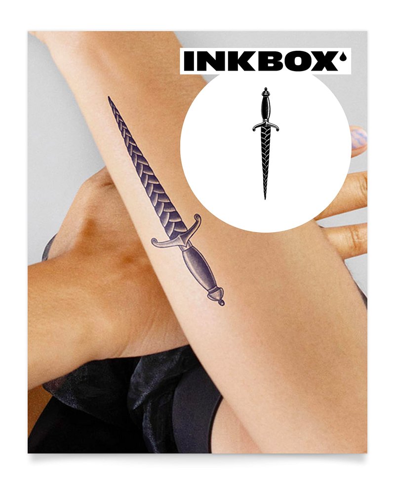 Inkbox Temporary Tattoos, Semi-Permanent Tattoo, One Premium Easy Long Lasting, Water-Resistant Temp Tattoo with For Now Ink - Lasts 1-2 Weeks, Braided Dagger, 7 x 2 in