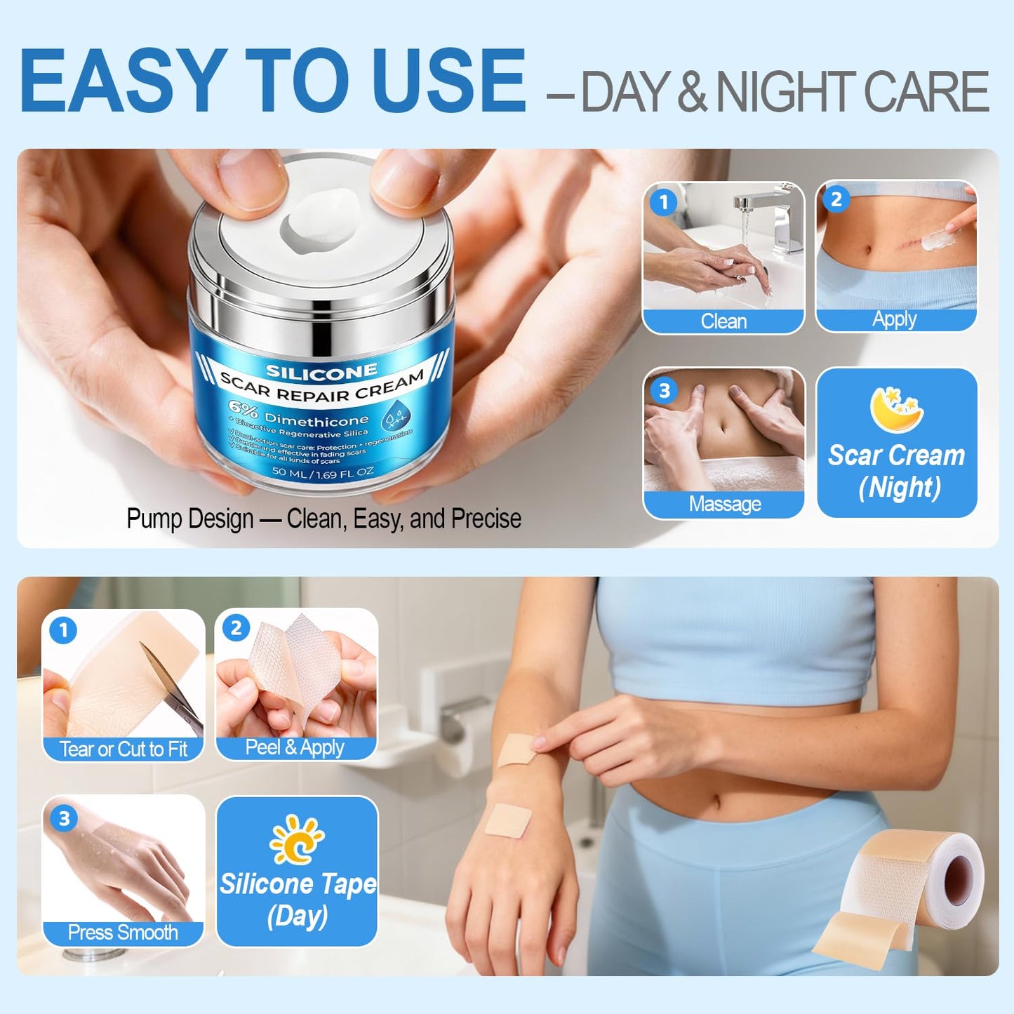 MythosFlow Scar Cream 6% Dimethicone Silicone Cream for Scars, Advanced Scar Removal Cream for Surgical, C-Section, Acne, Keloids, Burns, Old & New Scars, with Scar Tape, 1.69 fl.oz + 1.5m