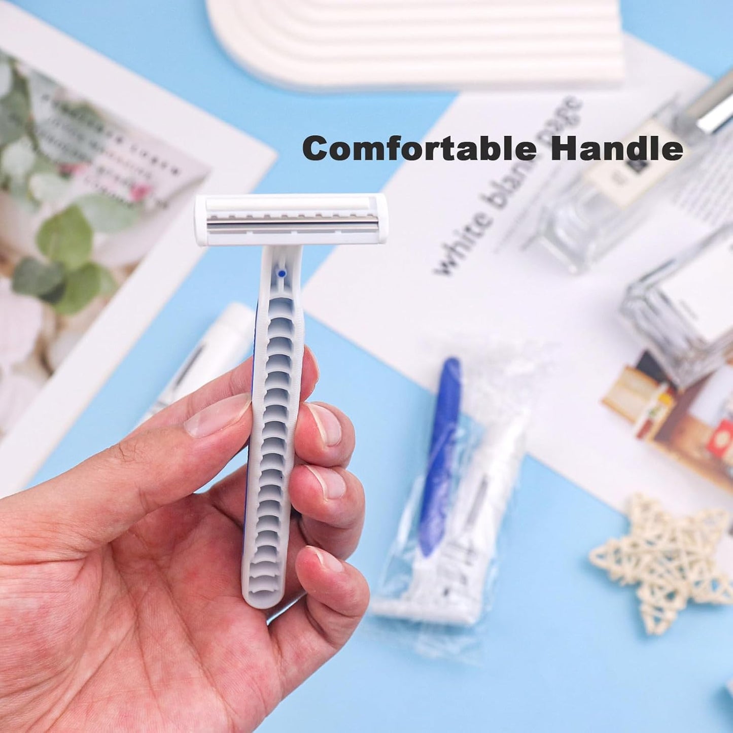 Disposable Razors - Bulk Pack of 60 Individual Wrapped Twin Blade Shaving Razors | Includes 10g Shaving Cream