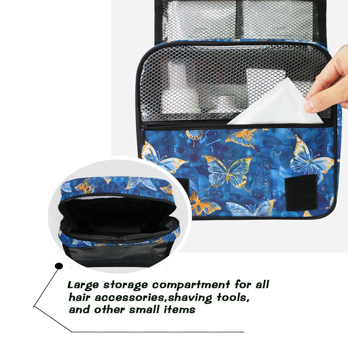 Hanging Travel Toiletry Bag Butterflies Dye Navy Kit Makeup Case Cosmetics Organizer for Men Women