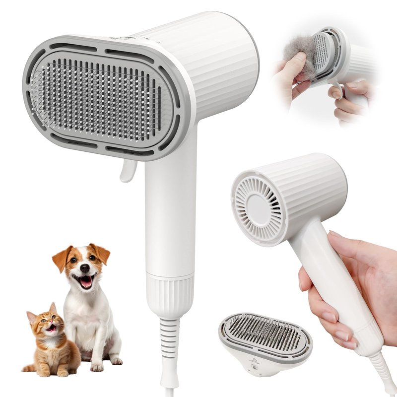Dog Brush for Shedding, Professional 2-in-1 Pet Hair Dryer & Dog Grooming Brush with Removable Comb, Adjustable Temperature/Speed, Portable Brush for Dogs and Cats