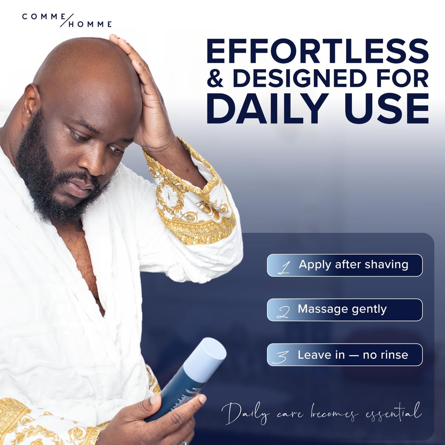 Comme Homme Soothing Scalp Moisturizer for Bald Men | Hydrates, Softens & Slows Regrowth with Aloe, Mango Butter & Capislow | Anti-Itch, Non-Greasy Daily Scalp Care for Bald Heads | 3.4 fl oz/100 ml