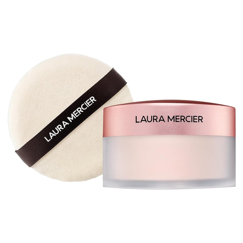 Laura Mercier Translucent Loose Setting Powder - Talc-Free, Ultra-Blur Finish, Hyaluronic Acid Infused | Tone-Up Rose, Velour Puff Bundle