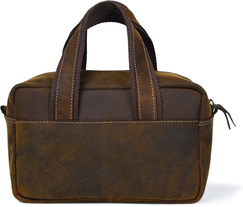Extra Large Top-Grain Leather Toiletry Bag - Travel Organizer for Men & Women | Dark Brown, 10x6x5.5 in