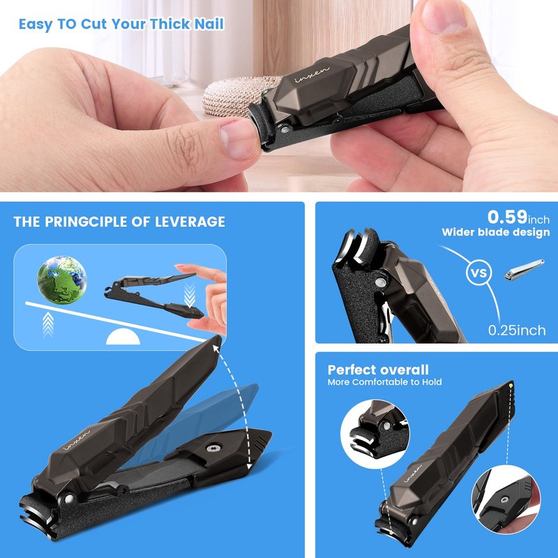 INXEN Nail Clippers for Men with Catcher – No Splash, Self-Collecting Premium Steel Clippers for Fingernails & Toenails, Ideal Gifts for Men& Grooming Gifts, Great Gadget & Stocking Stuffer Gift