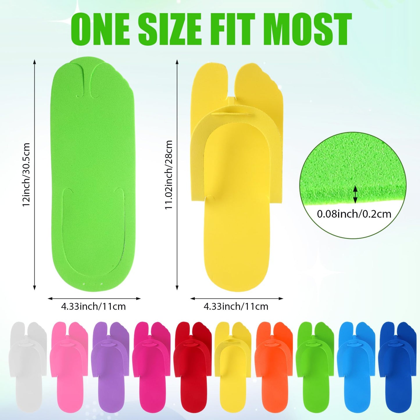 JaGely 100 Pairs Large Disposable Pedicure Slippers Bulk Multicolor EVA Foam Flip Flops Foot Nail Salon Slippers Spa Party Supplies for Women Men Guests, Night Shoes for Travel Home Camp, 11 Inches